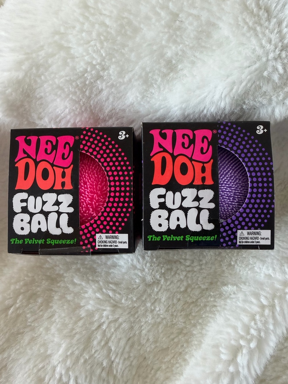 Lot of 2 Schylling NeeDoh Fuzz Ball -  The Velvet Squeeze - Pink & Purple